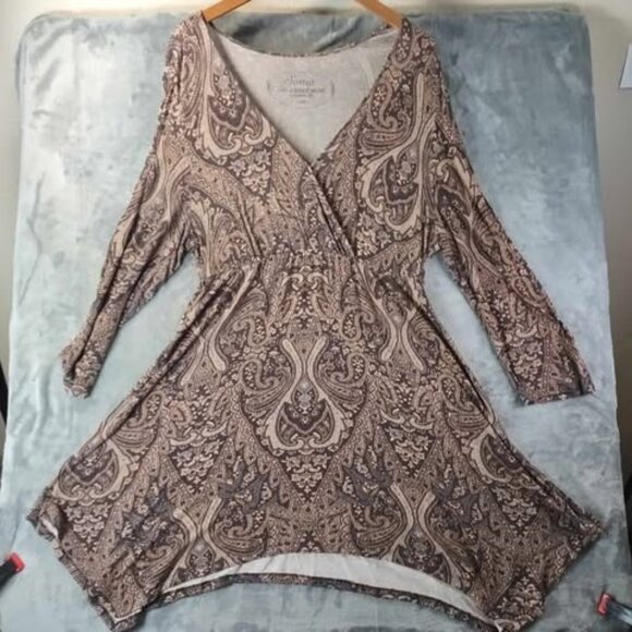 Soma Paisley Print Soft Tunic Large Brown Warm Neutral Boho Lounge ComfyChic Top - Picture 1 of 10